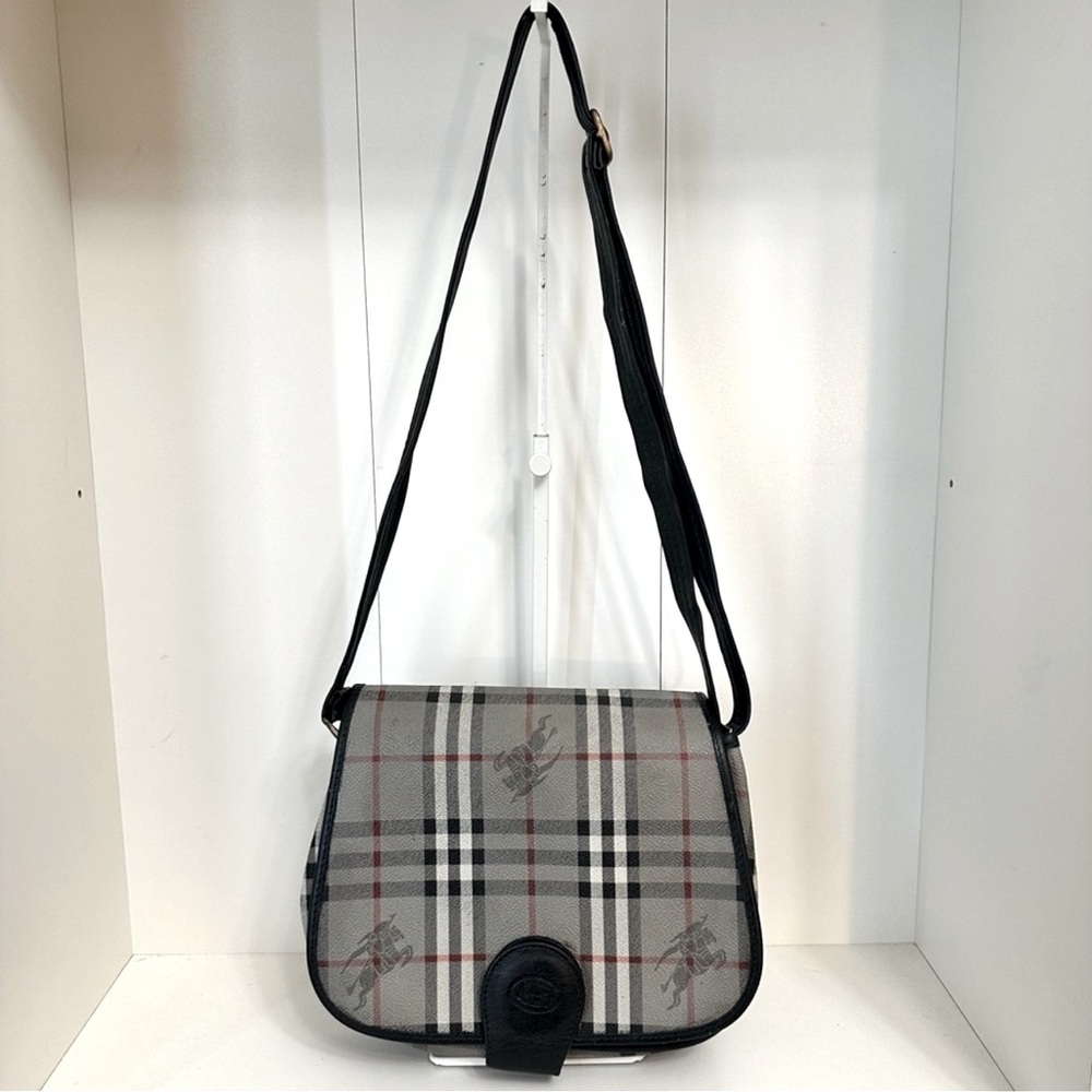 Rare Colorway Vintage Burberrys Haymarket Check CoatedCanvas Crossbody SaddleBag